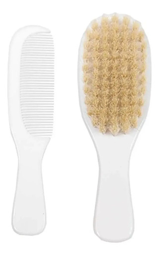 Kit Escova E Pente Branco Cerdas Naturais 08243 Buba
