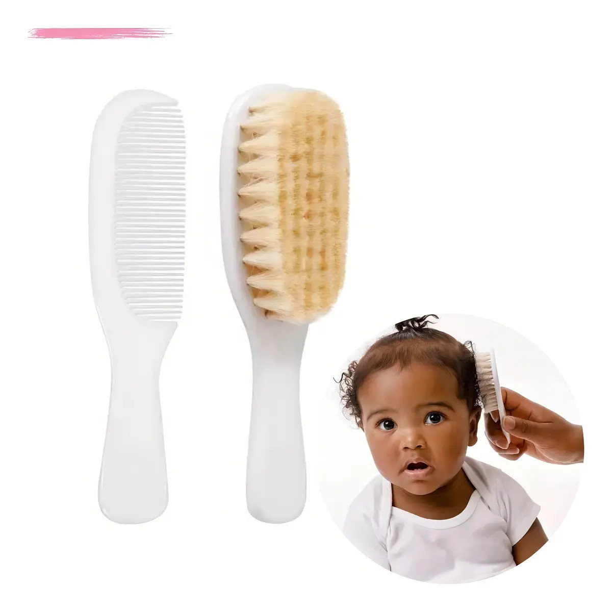 Kit Escova E Pente Branco Cerdas Naturais 08243 Buba
