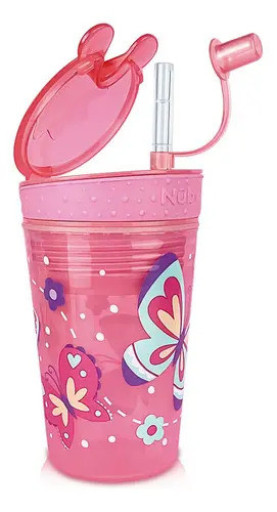 Copo Antivazamento Com Canudo E Porta Snack Nuby 270ml Rosa