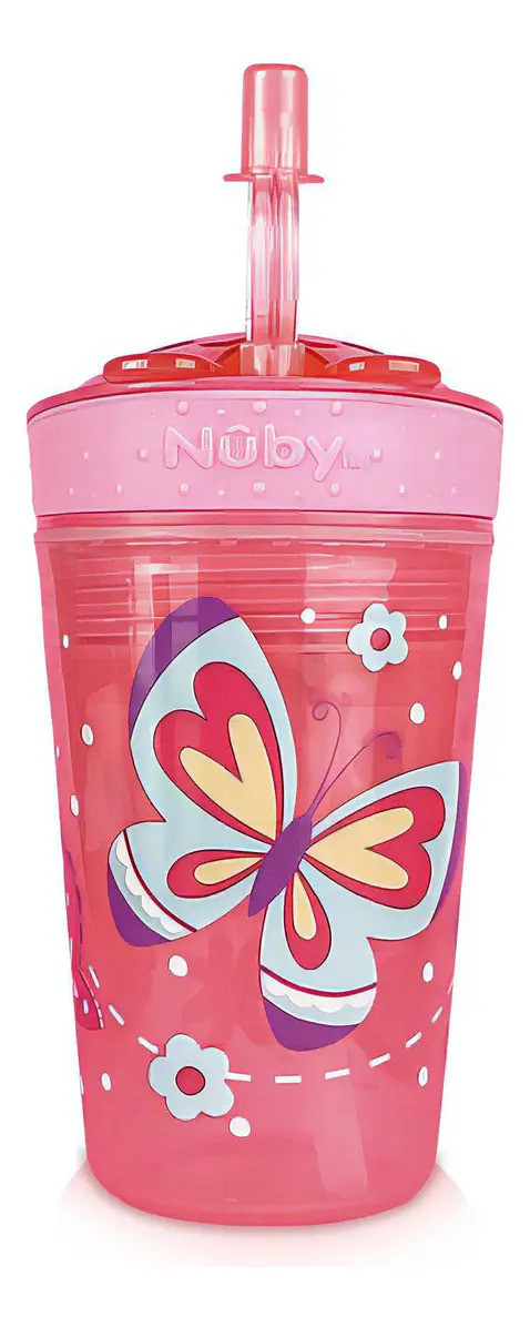 Copo Antivazamento Com Canudo E Porta Snack Nuby 270ml Rosa