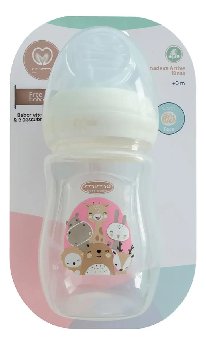Mamadeira Active Anticólica Safari Rosa 160ml - Mimo Baby